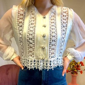 Vintage White Button Up w/ Lace Detail